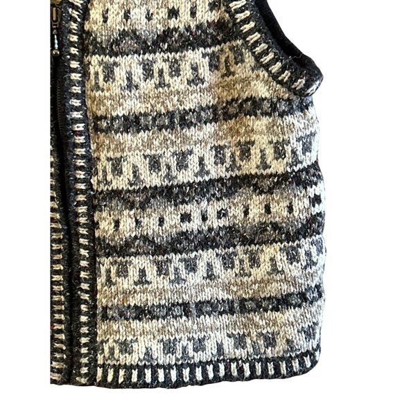 Vintage St. Johns Bay Gray Wool Blend Nordic Fair Isle Zip Up Winter Vest Large - Picture 2 of 5